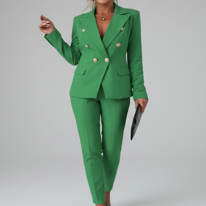 Ladies' tailored double-breasted suit. Matching separates, perfect for formal and business casual.