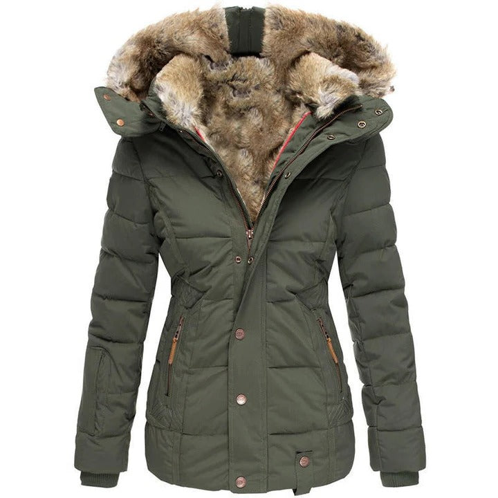 Hooded Fleece Coat with Removable Hood and Multiple Pockets, Rain Resistant