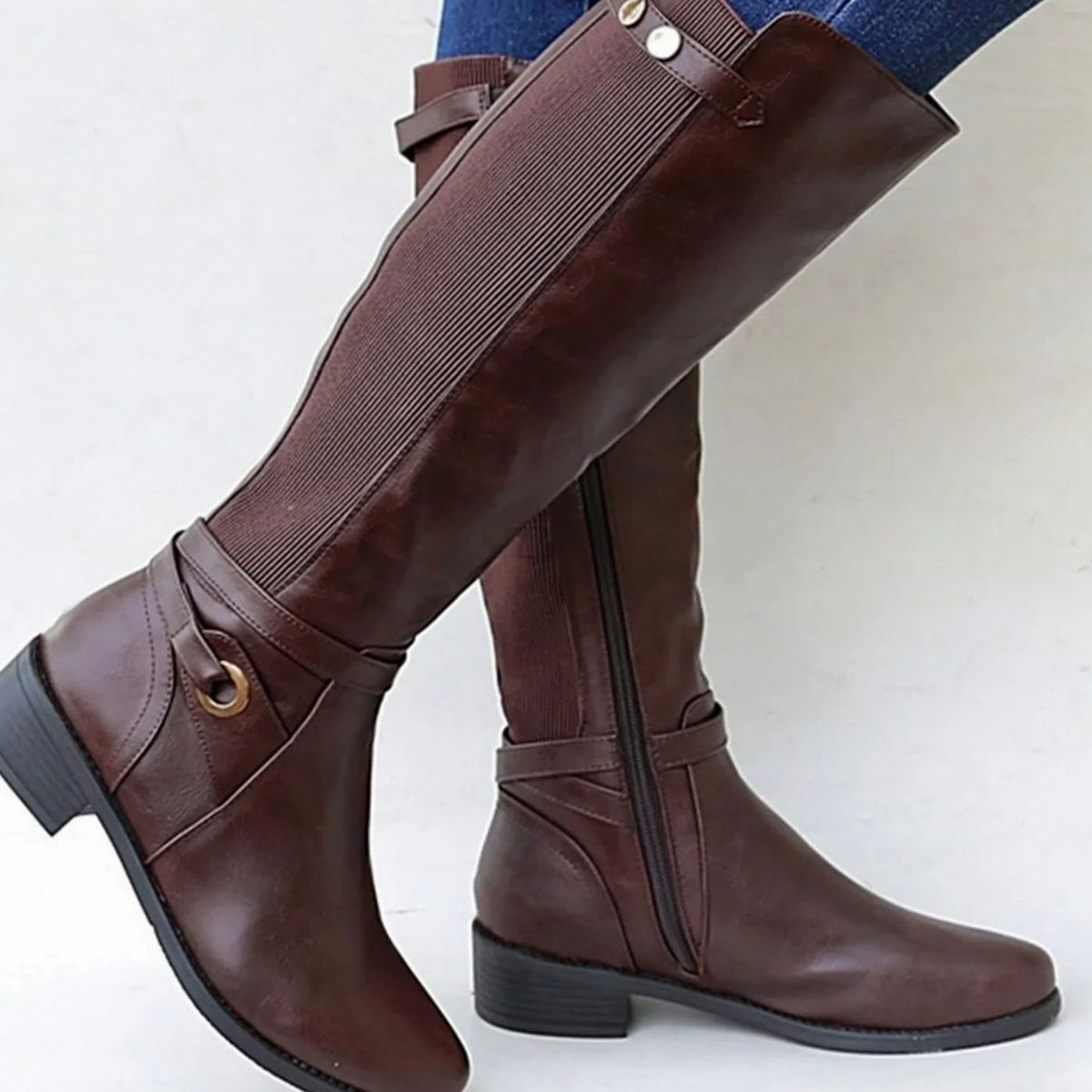 Women's Orthopedic Knee-High Riding Leather Boots - Brown