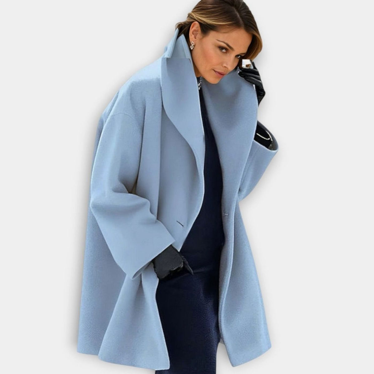 Women's Oversized Wide-Collar Relaxed-Fit Winter Coat - Blue