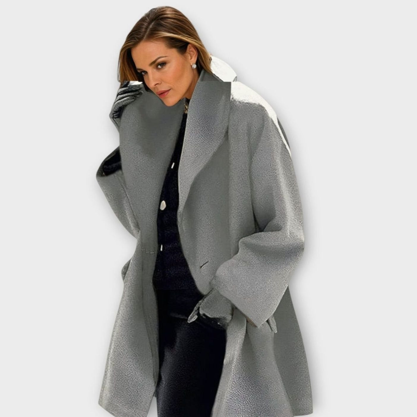 Women's Oversized Wide-Collar Relaxed-Fit Winter Coat - Gray