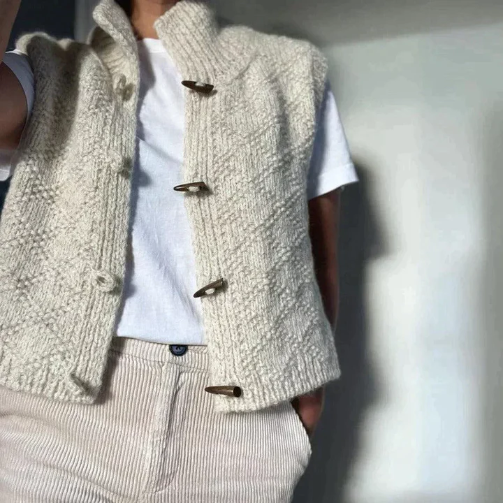 Womens Sleeveless Knitted Vest in Beige with Layering Versatility