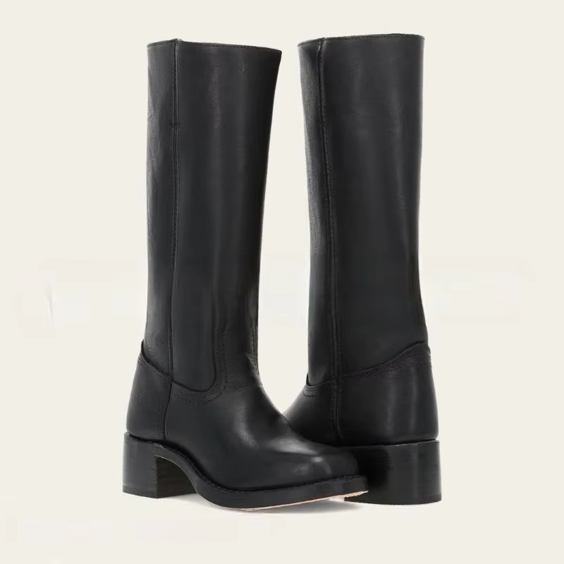 Womens Wide Calf Knee High Boots with Round Toe and Square Heel, Pull On Closure
