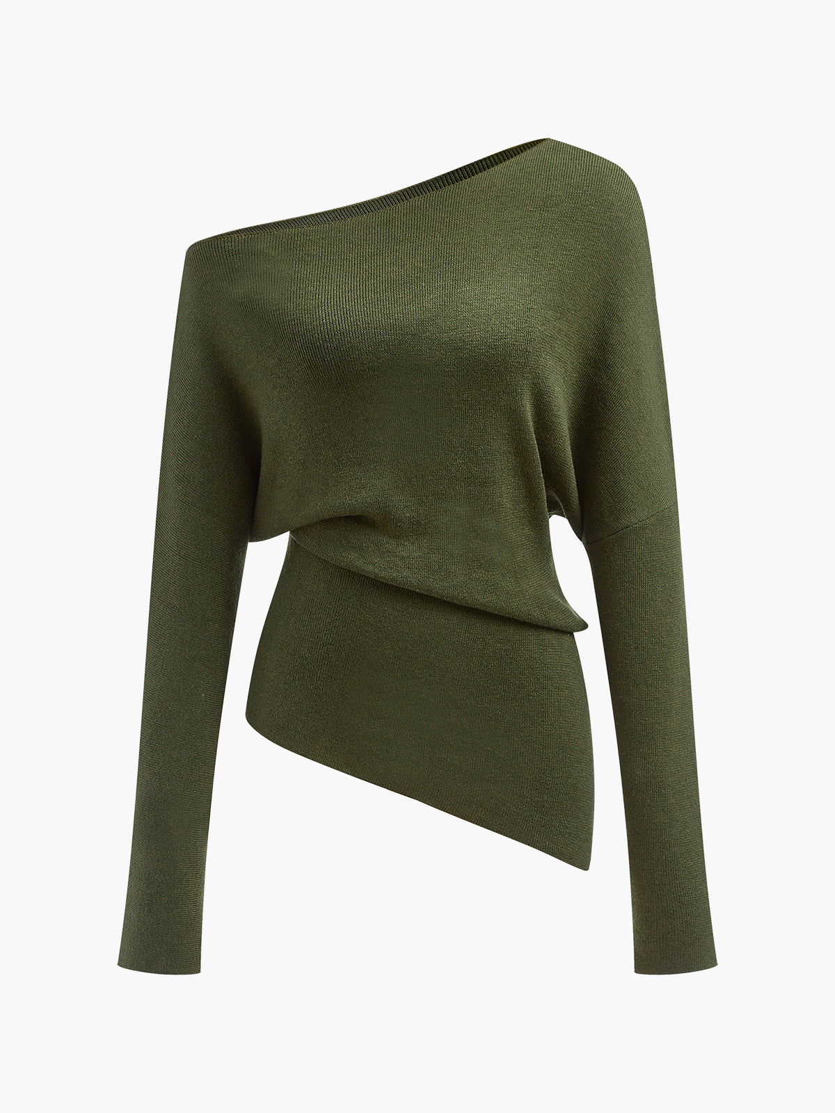 Cold Shoulder Sweater with Pleated Knit and Wool Blend Fabric