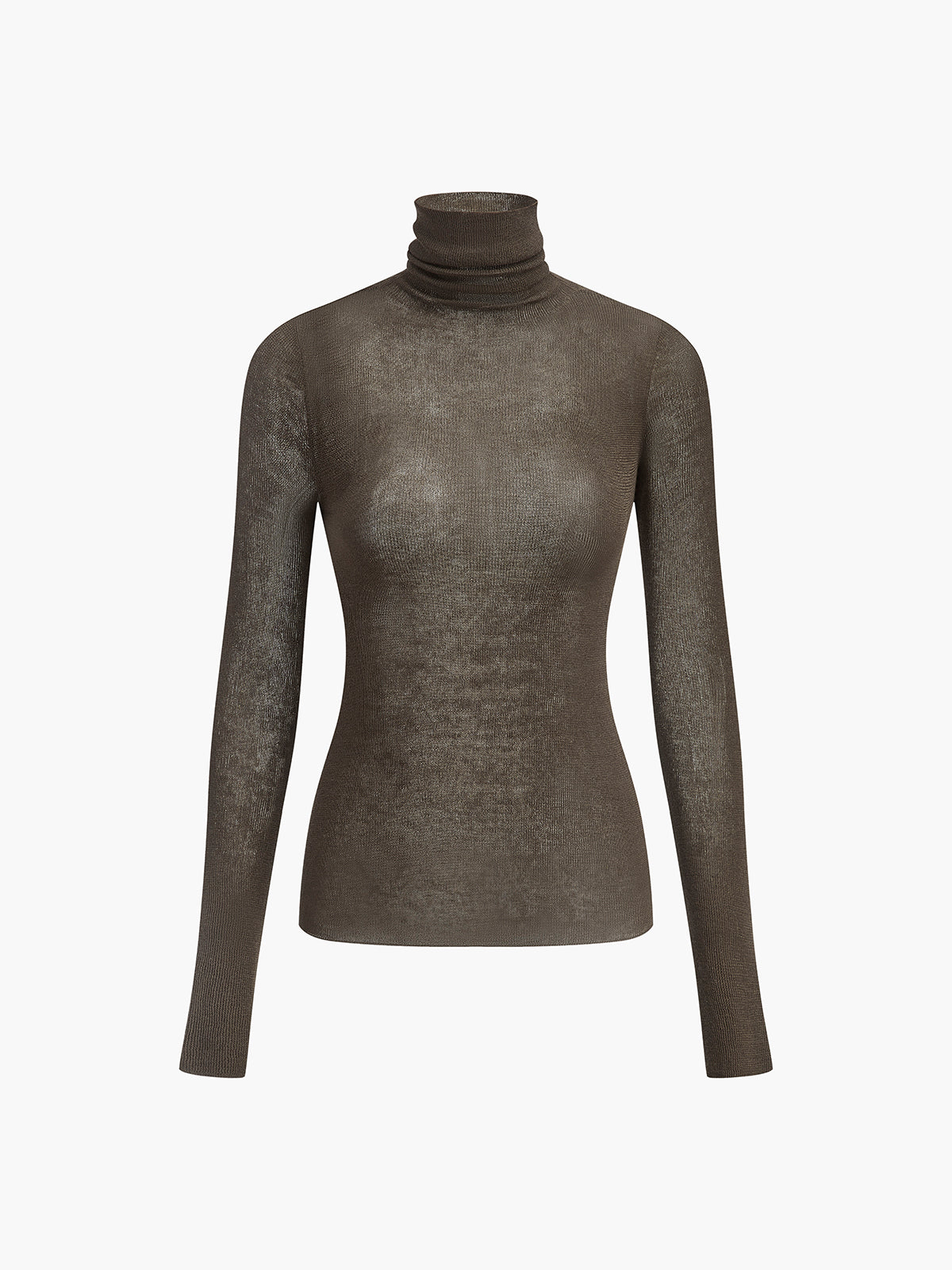 Wool Blend Sheer Turtleneck with Moderate Stretch and Regular Fit