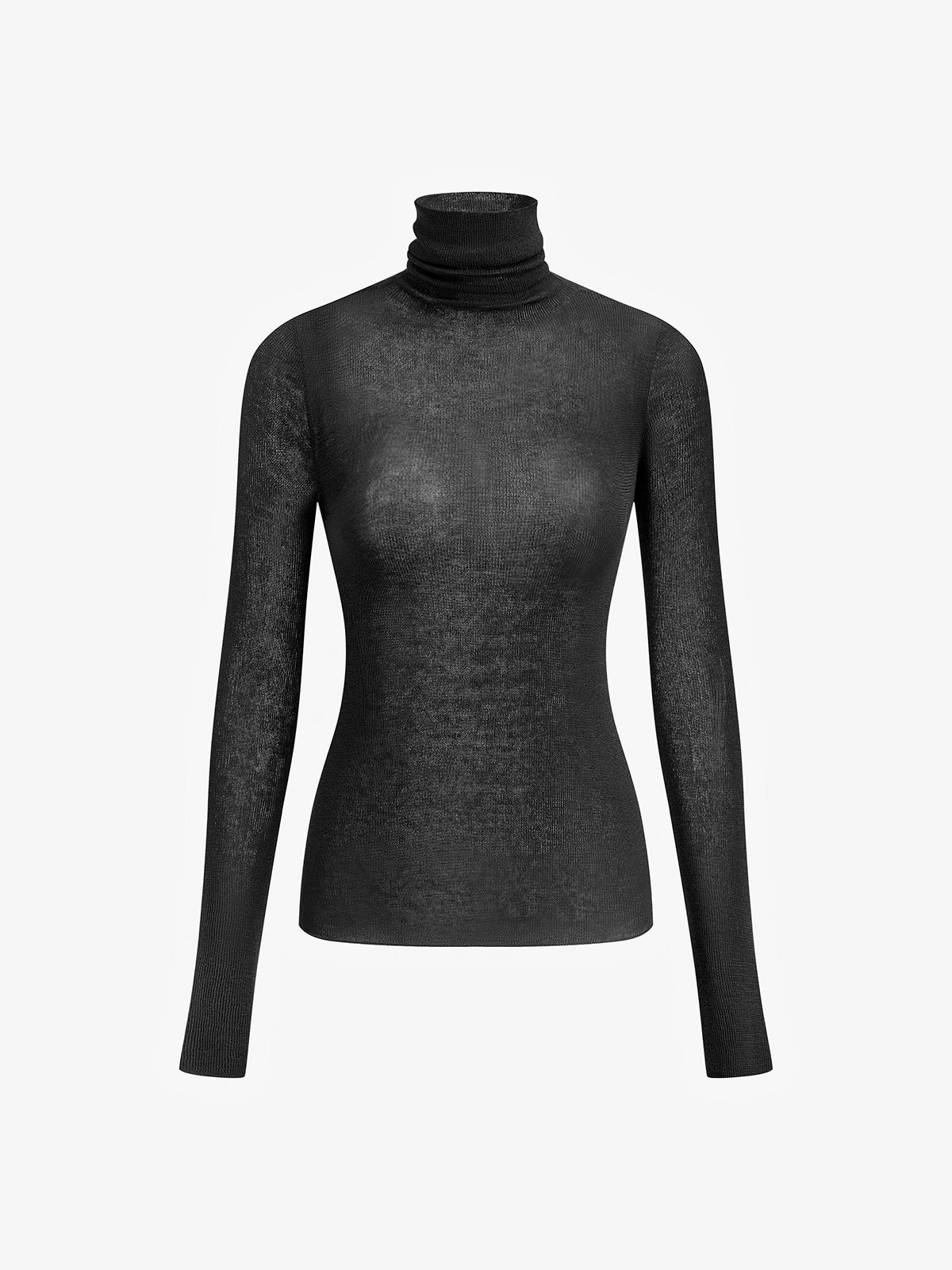 Wool Blend Sheer Turtleneck with Moderate Stretch and Regular Fit