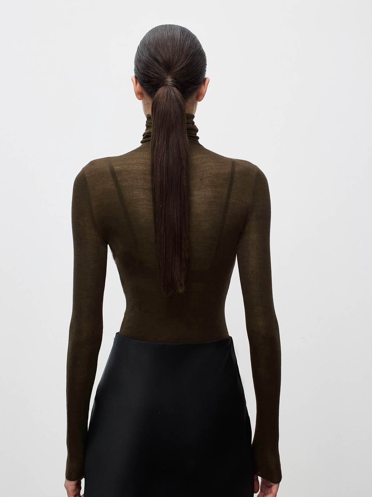 Wool Blend Sheer Turtleneck with Moderate Stretch and Regular Fit