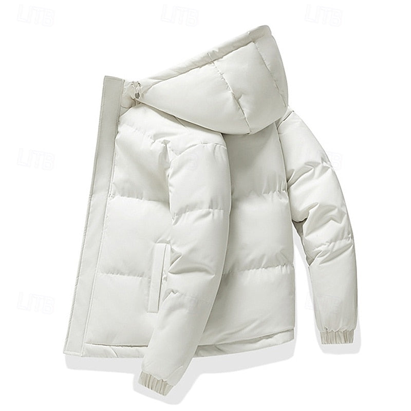 Hooded Puffer Jacket with Thick Padded Insulation and Adjustable Hood, Elastic Cuffs