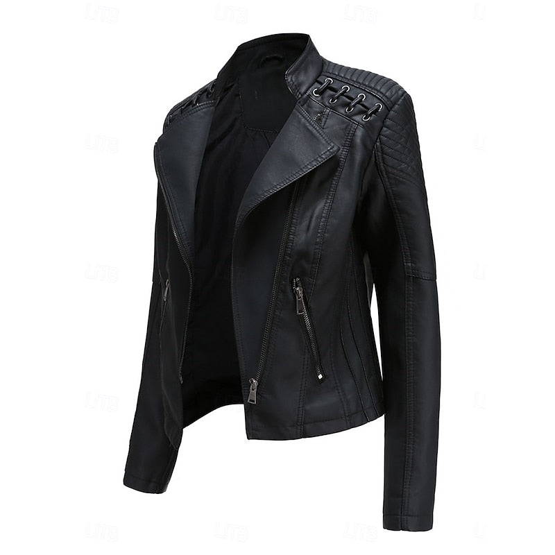 Tailored Biker Jacket with Front Zip and Structured Silhouette for Fall Winter