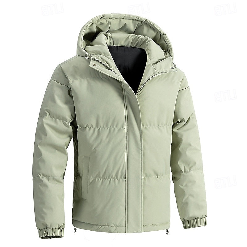 Hooded Puffer Jacket with Thick Padded Insulation and Adjustable Hood, Elastic Cuffs