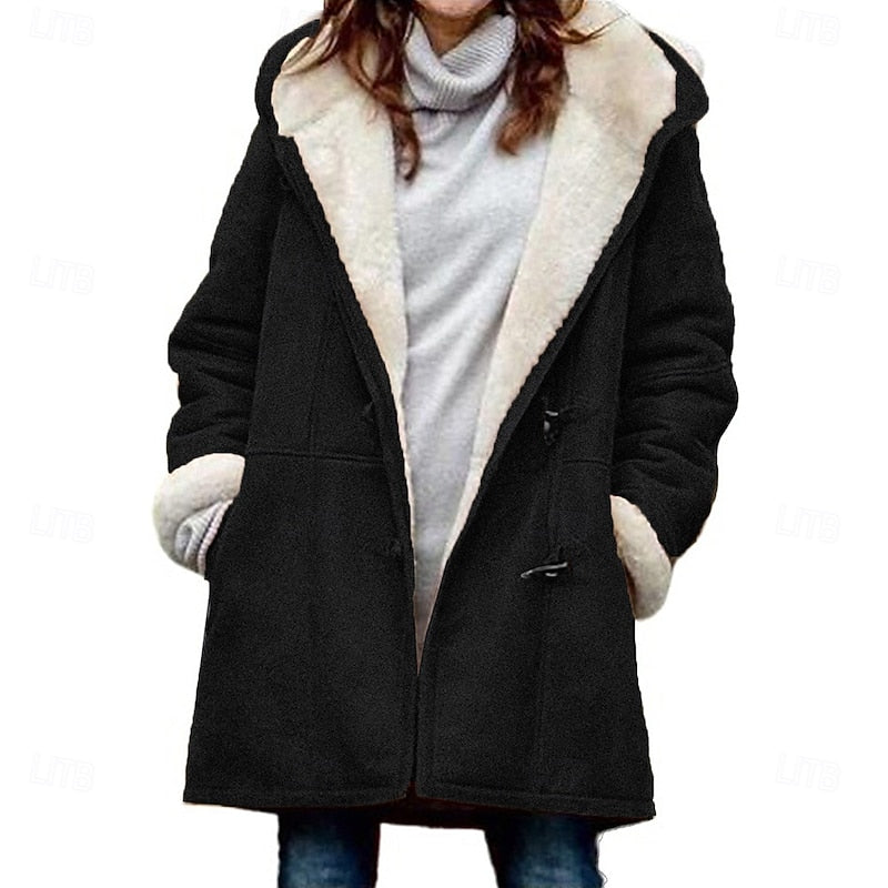 Hooded Button Coat with Insulating Fabric and Regular Fit for Winter
