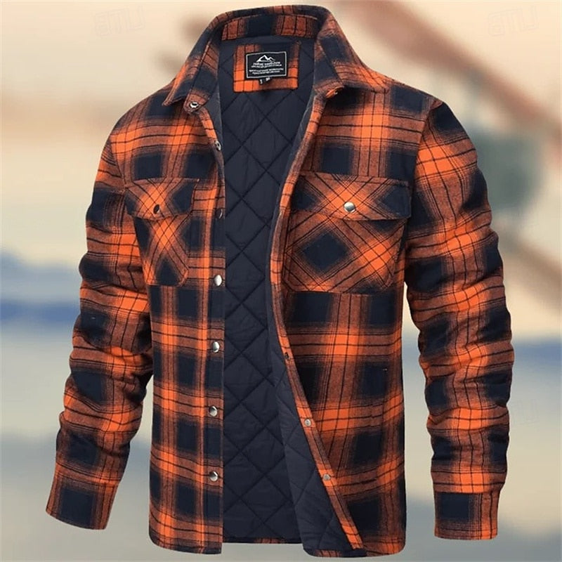 Plaid Shirt Jacket with Quilted Insulation and Chest Pockets