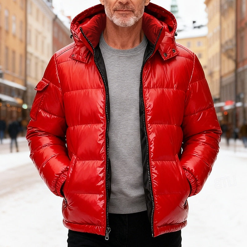Padded Hooded Jacket with Quilted Insulation and Zip Pockets, Elastic Cuff Sleeves