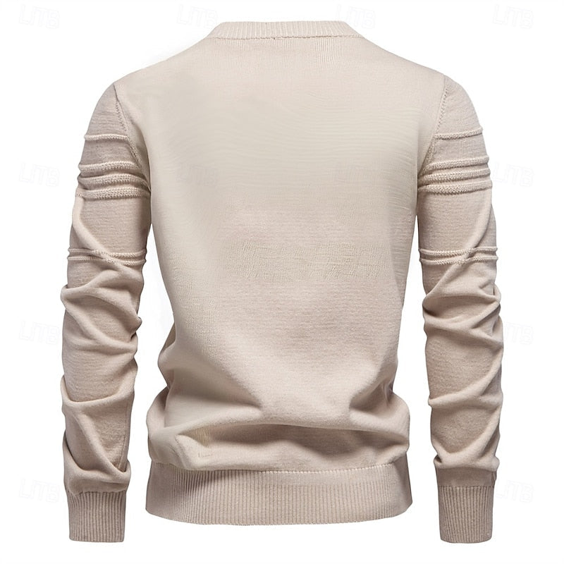 Textured Crewneck Sweater with Tailored Fit and Woven Fabric for Fall Winter