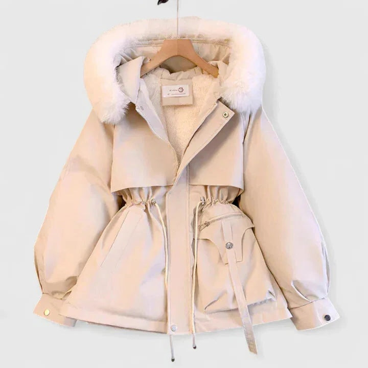 Womens Hooded Parka with Padded Insulation and Faux Fur Trim, Wind-Resistant