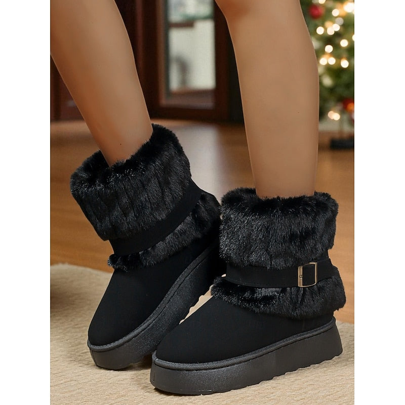 Womens Ankle Snow Boots with Fur Trim and Grip Sole With Plush Lined